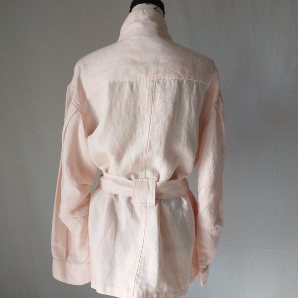 Joie Sirena Linen Blend Utility Military Jacket Belt Shell Pink Women Size L - Picture 9 of 14